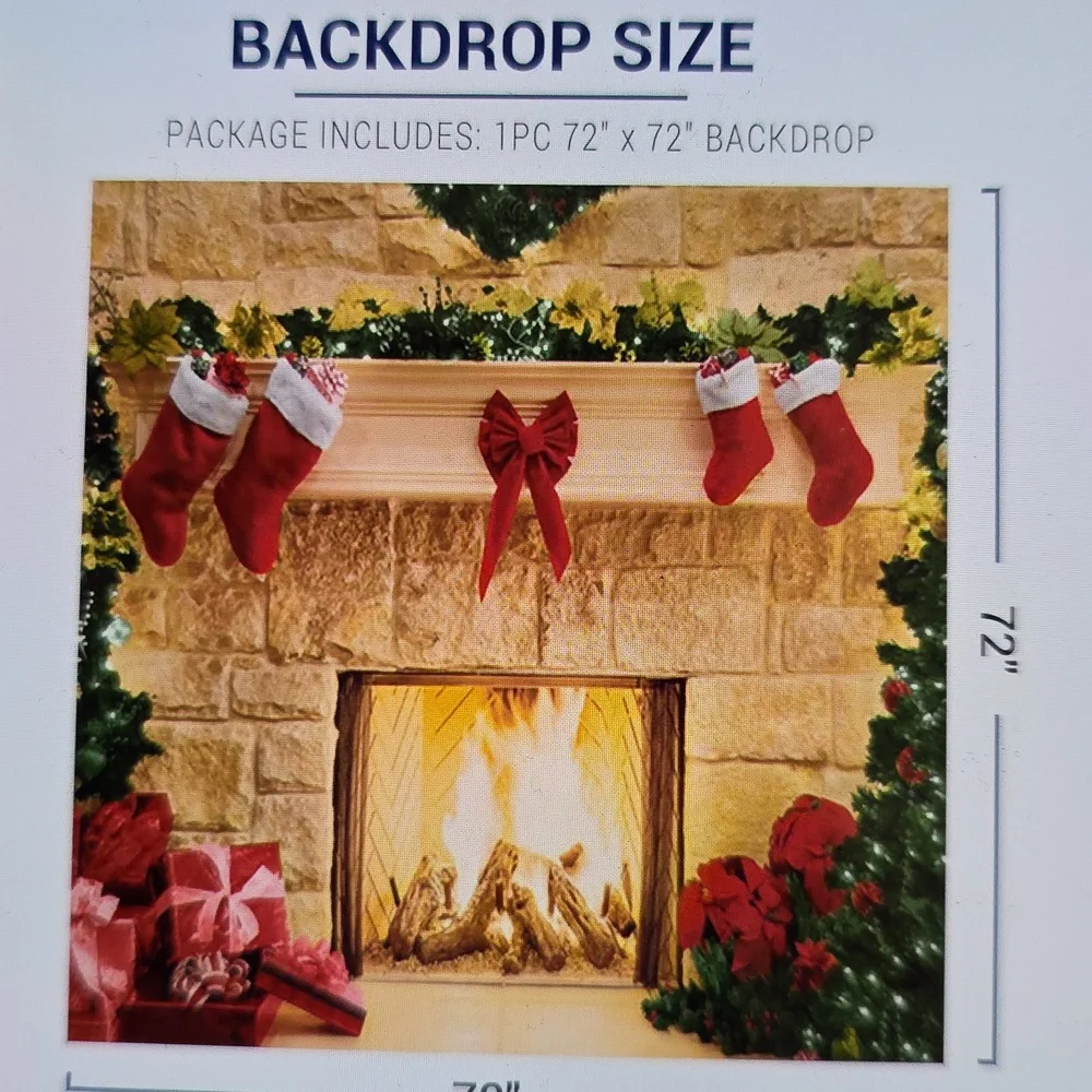Festive Red Christmas Stockings & Garland Fireplace 6x6 FT Photo Studio Props